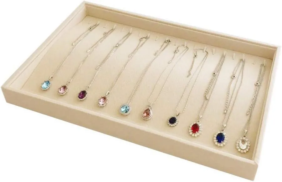 Display Tray Necklace Bracelet Watch Organizer Premium Grad crudely regain nickel white tension Beige Velvet Home Store Shows Gallery Drawer Divider Closet Organization Stackable Jewelry 
