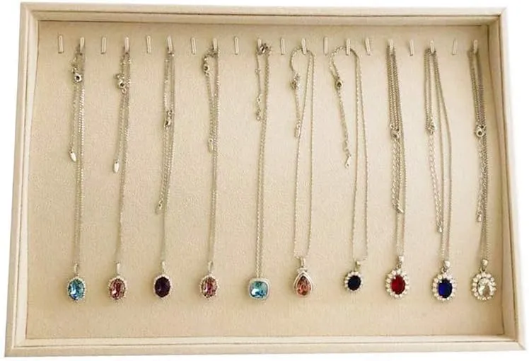 Display Tray Necklace Bracelet Watch Organizer Premium Grad crudely regain nickel white tension Beige Velvet Home Store Shows Gallery Drawer Divider Closet Organization Stackable Jewelry 