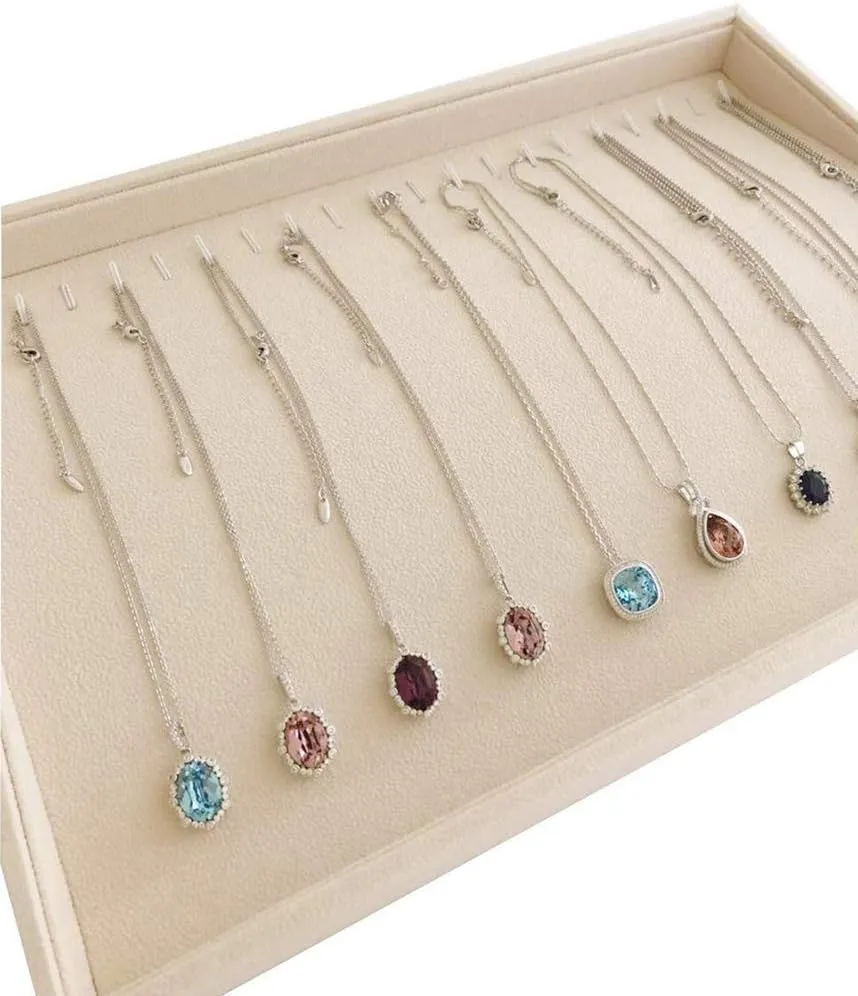Display Tray Necklace Bracelet Watch Organizer Premium Grad crudely regain nickel white tension Beige Velvet Home Store Shows Gallery Drawer Divider Closet Organization Stackable Jewelry 