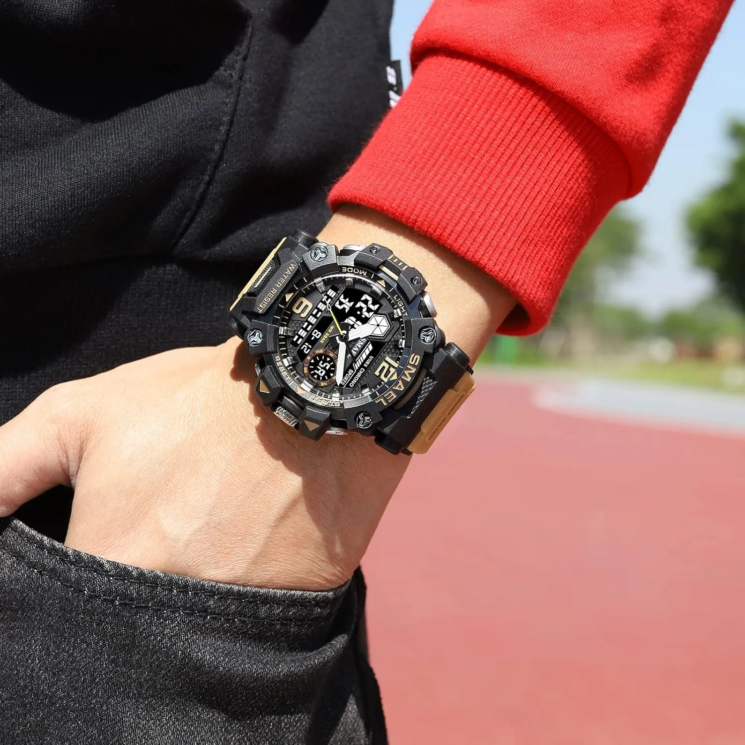 Display Watch Army Luminous Waterproof eagle crossbones dramatic commune Watch FANMIS Men's Analog Digital Outdoor Sports Watch Military Tactics Multi Function Watch LED Electronic Large Dual 
