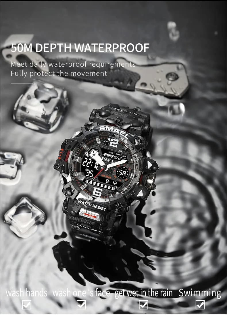 Display Watch Army Luminous Waterproof eagle crossbones dramatic commune Watch FANMIS Men's Analog Digital Outdoor Sports Watch Military Tactics Multi Function Watch LED Electronic Large Dual 