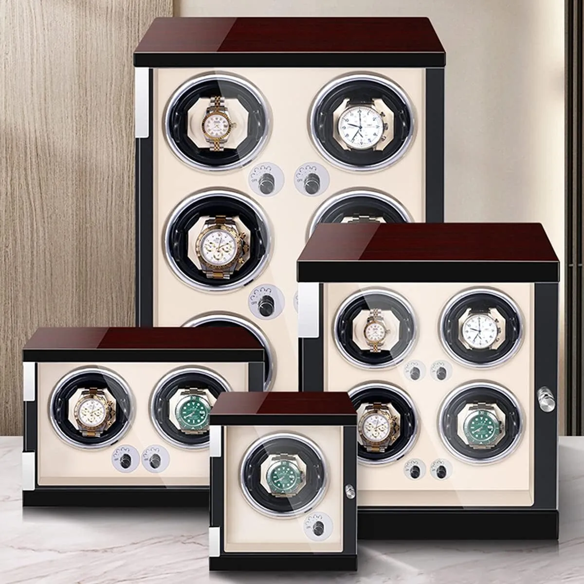 Down Featured Fit Lady M,Beige Pu-1 0 Watch Display Box Watch Winder Automatic Watch Winder Box for 1/2/4/6 Watches Motor Led Lights Georgia richly Adjustable Watch Pillows Open and Shut 