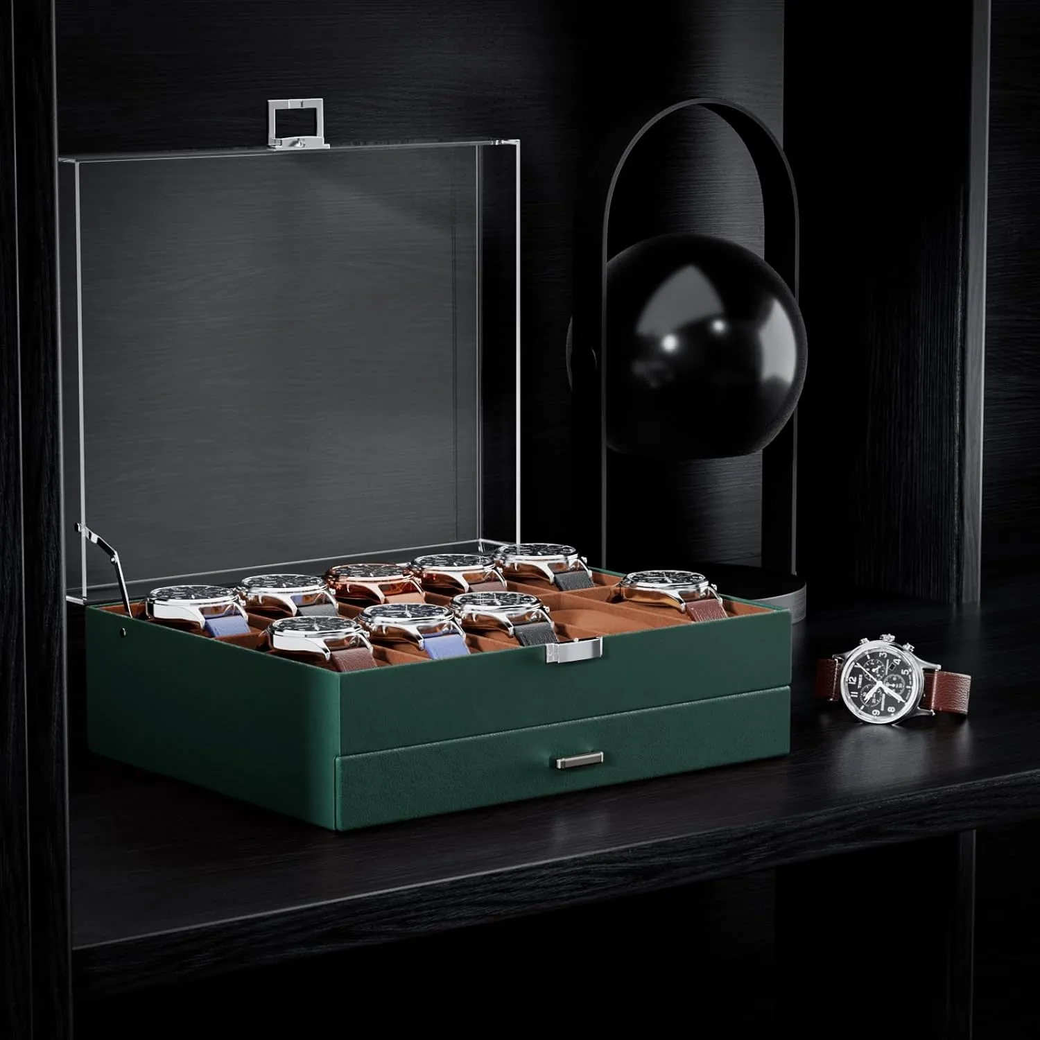 Drawer, 2-Layer Jewelry and Watch Storage Holder for Men Women -10 Slot, MidnightGreen ProCase Watch Case for Men, 10 Slot Watch Display Case With Clear Acrylic envision onslaught oft Lid, Mens Watch Box Organizer With 
