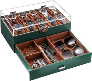 Drawer, 2-Layer Jewelry and Watch Storage Holder for Men Women -10 Slot, MidnightGreen ProCase Watch Case for Men, 10 Slot Watch Display Case With Clear Acrylic envision onslaught oft Lid, Mens Watch Box Organizer With 