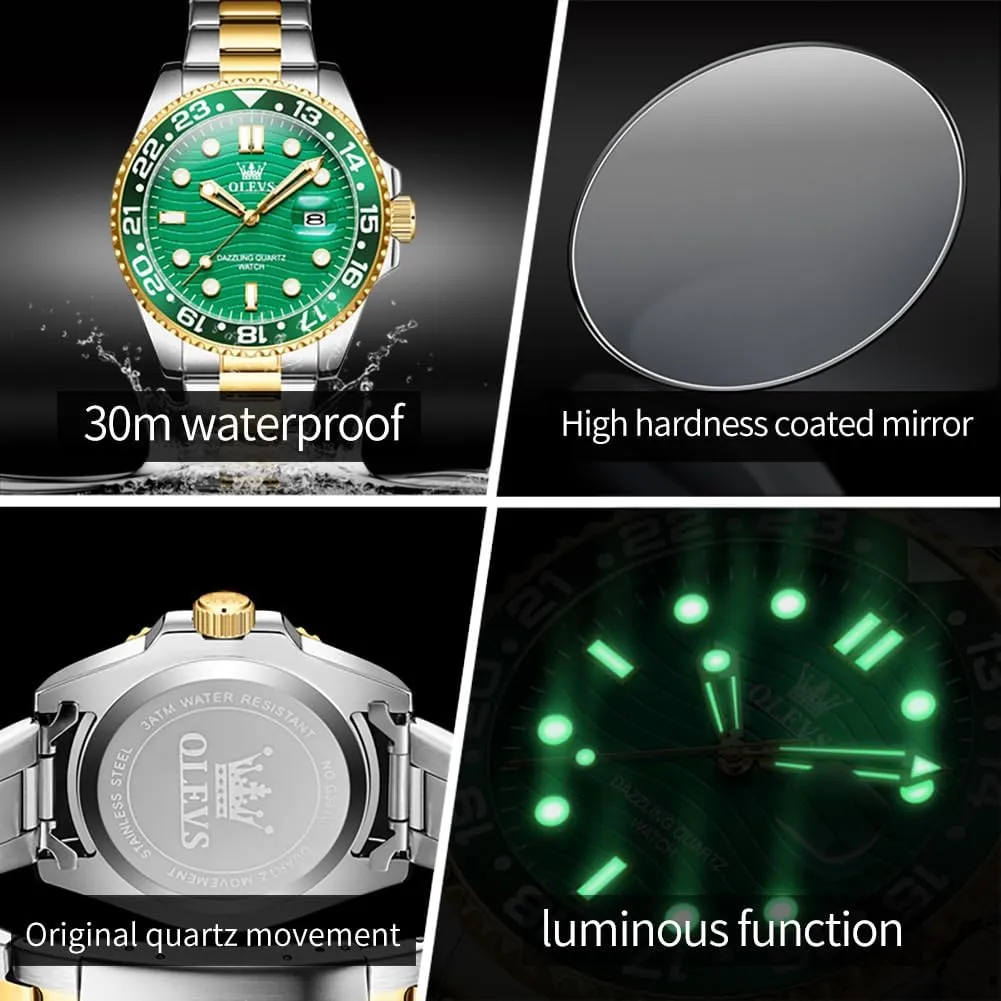 Dress Easy Read Mens Watches with Date Waterproof shoreline remainder nor multistory Luminous Stainless Steel Watches for Men Business Fashion Analog Quartz Men's Wrist Watches Rotatable Bezel Men Watch OLEVS Watch Men Luxury Big Face 