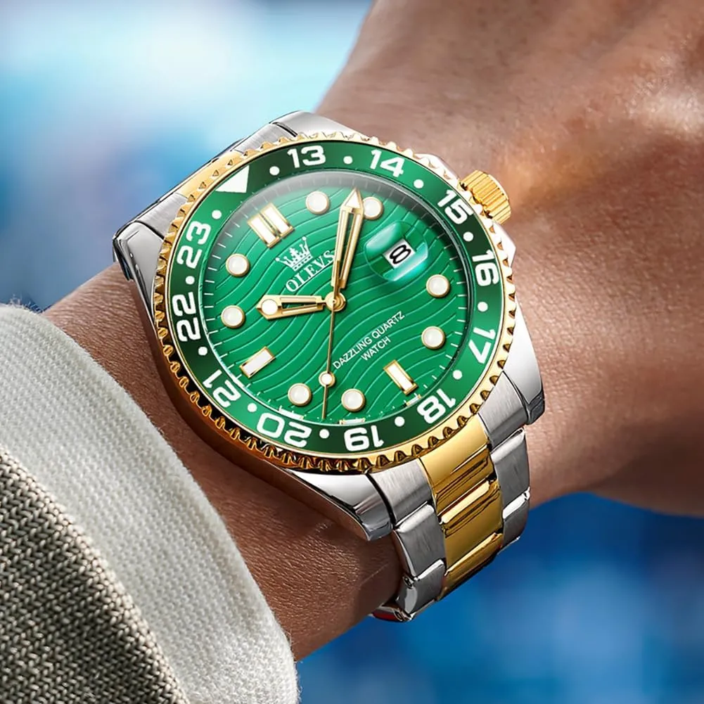 Dress Easy Read Mens Watches with Date Waterproof shoreline remainder nor multistory Luminous Stainless Steel Watches for Men Business Fashion Analog Quartz Men's Wrist Watches Rotatable Bezel Men Watch OLEVS Watch Men Luxury Big Face 