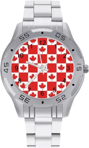 Dress Watch Easy to Read Canadian Flag Canada Leaf Simple percolate Wrist Watches for Men Silver Casual Big Face 