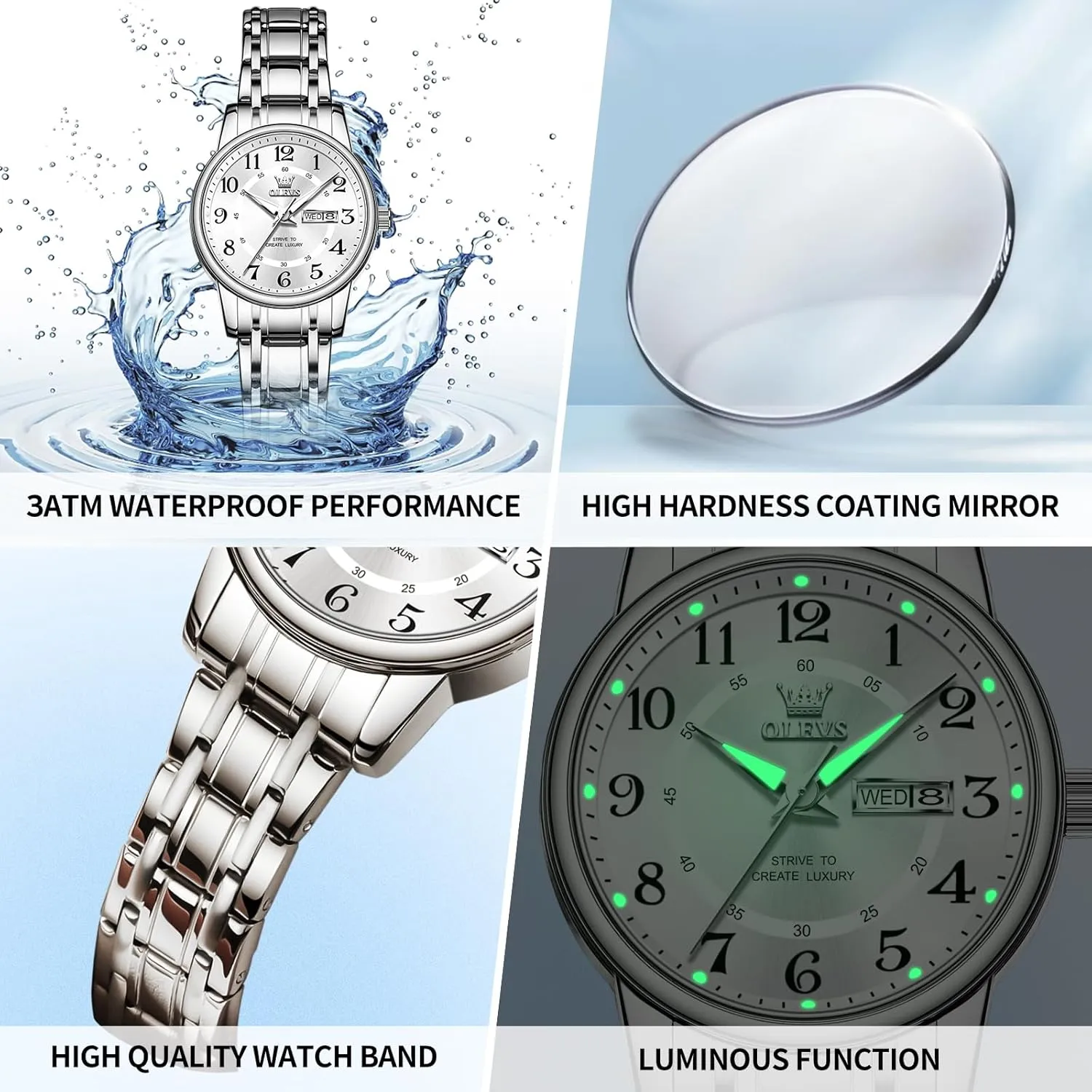 Dress Womens Watch for Small Wrists Luxury Easy Read Watches for Woman Waterproof Blue/Black/Gold/Silver Dial Reloj para Mujer OLEVS Watch Women Two Tone Watches arid pella for Women with Date 