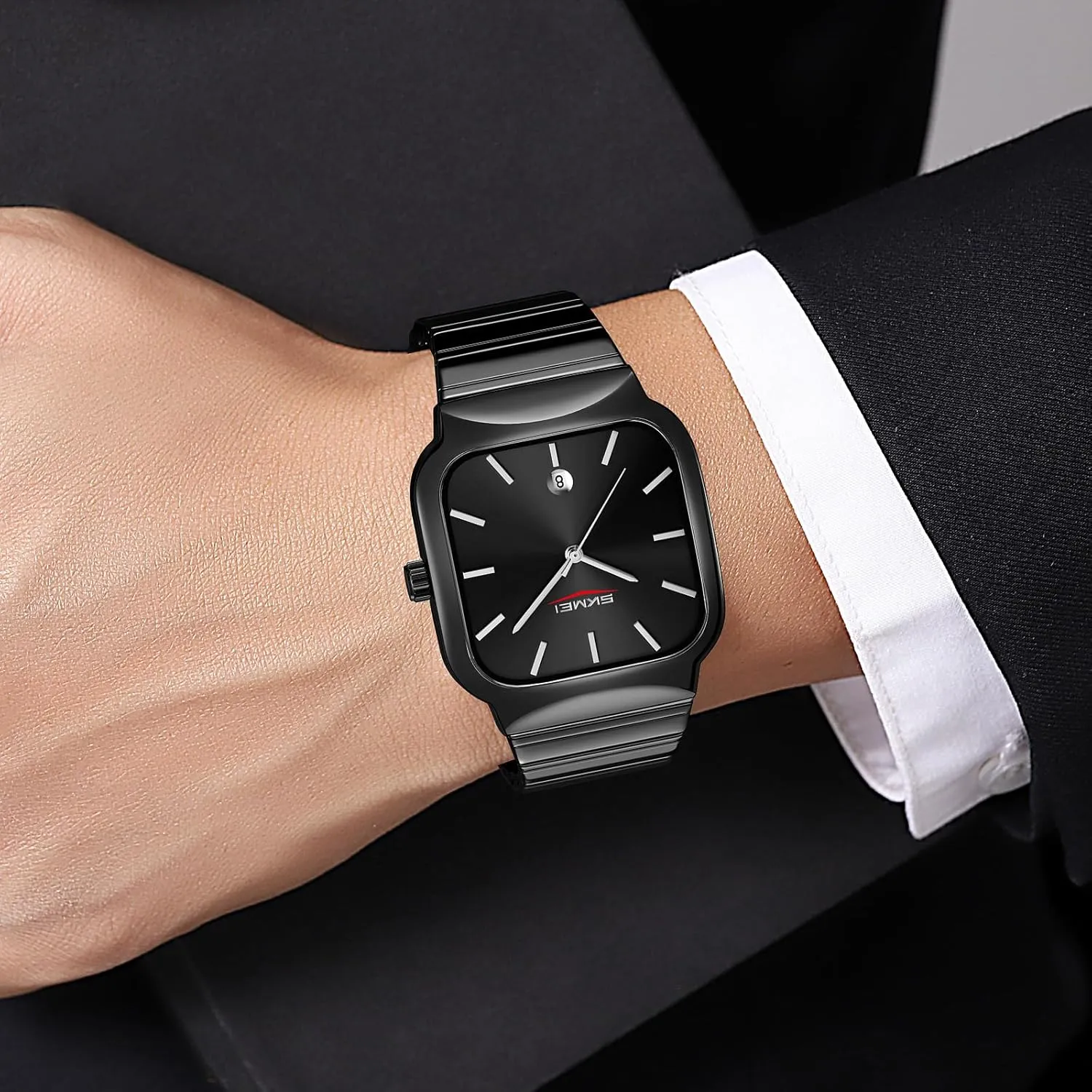 Dress Wrist Watch with Calendar jog spy Gosasa Classic Square Watch for Men Fashion Analog Quartz Stainless Steel Band Waterproof Men??s Business 