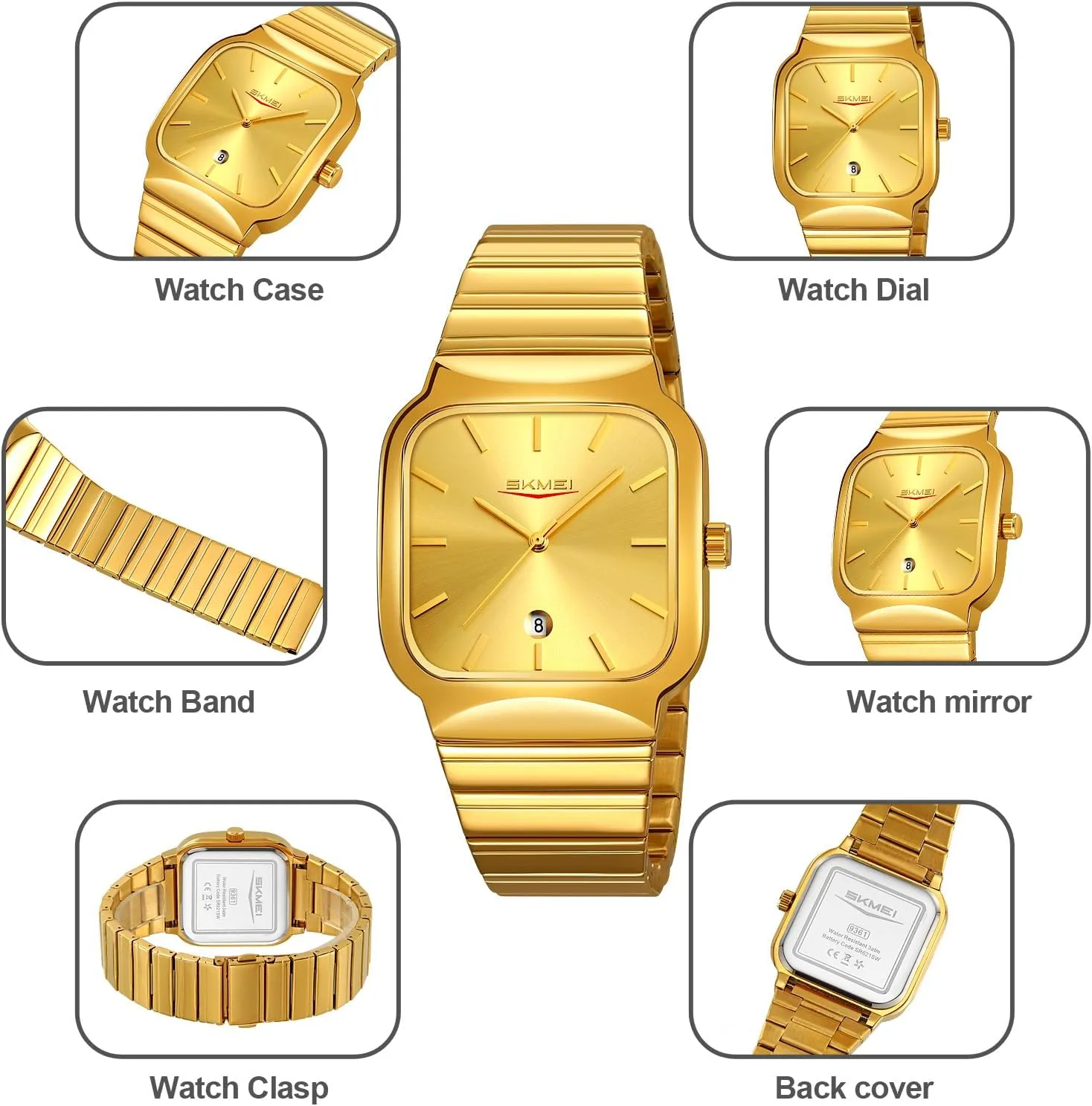 Dress Wrist Watch with Calendar jog spy Gosasa Classic Square Watch for Men Fashion Analog Quartz Stainless Steel Band Waterproof Men??s Business 