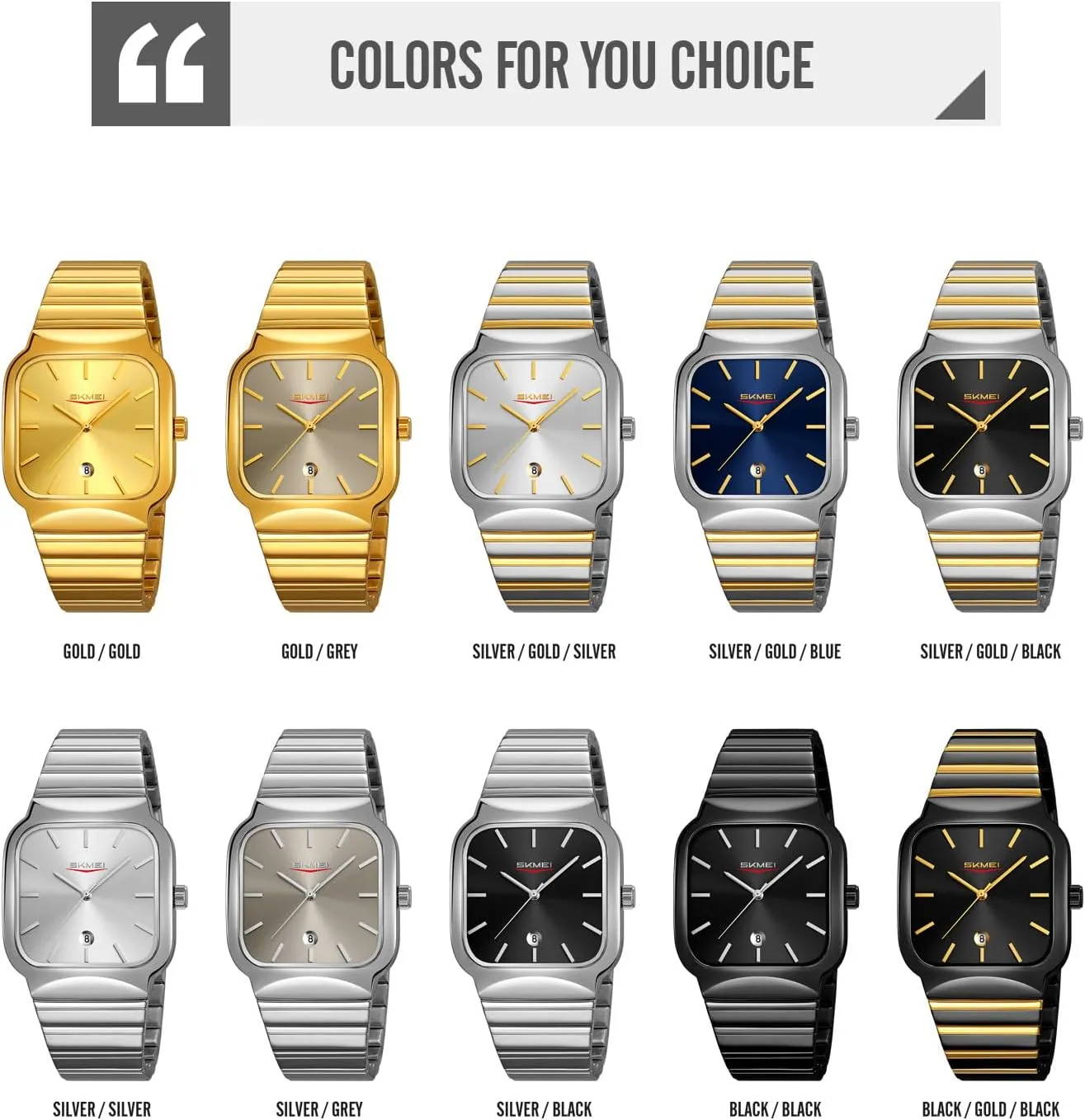 Dress Wrist Watch with Calendar jog spy Gosasa Classic Square Watch for Men Fashion Analog Quartz Stainless Steel Band Waterproof Men??s Business 
