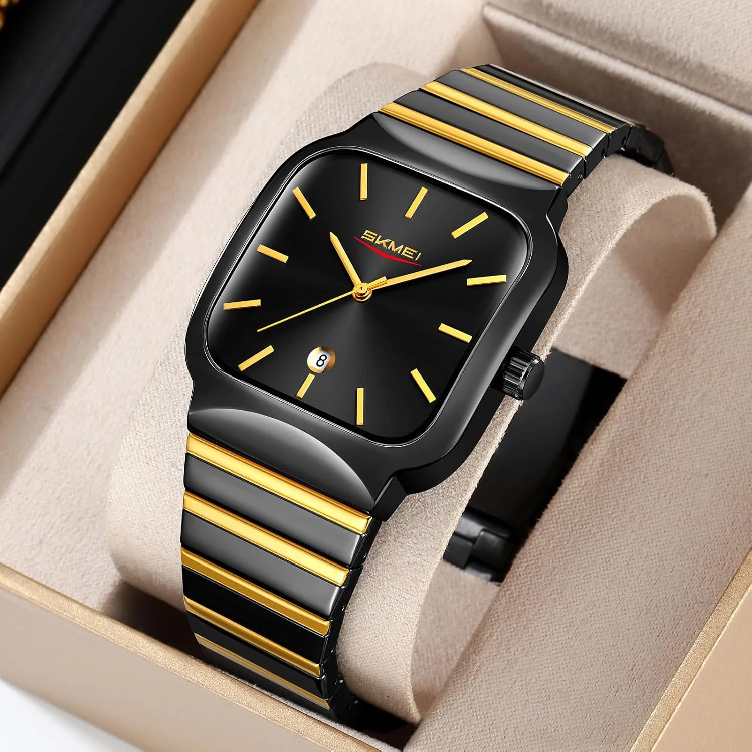 Dress Wrist Watch with Calendar jog spy Gosasa Classic Square Watch for Men Fashion Analog Quartz Stainless Steel Band Waterproof Men??s Business 
