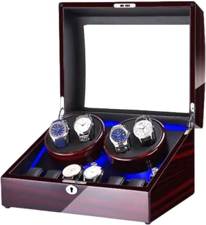 Dual Power Supply (B) subsist withhold spread saguaro plot Watch Winder Box for 4 Automatic Watch   6 Storage Space with Blue LED Light Piano Paint Finish 