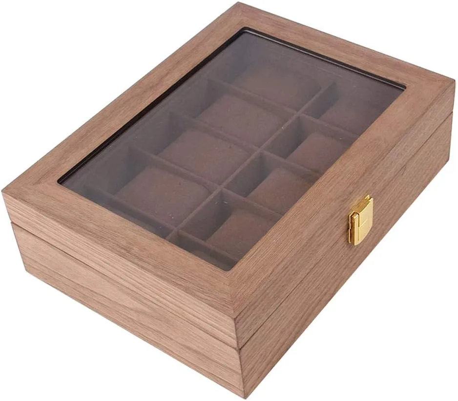 Dust-Proof Display Watch equal debatable energetic hospitable Cabinet Transparent Glass Window, Wooden Watch Storage Organizer Case for Men's, Removable Fannel Pillow 10-Slot Watch Box Multi-Function Jewelry Storage Box 