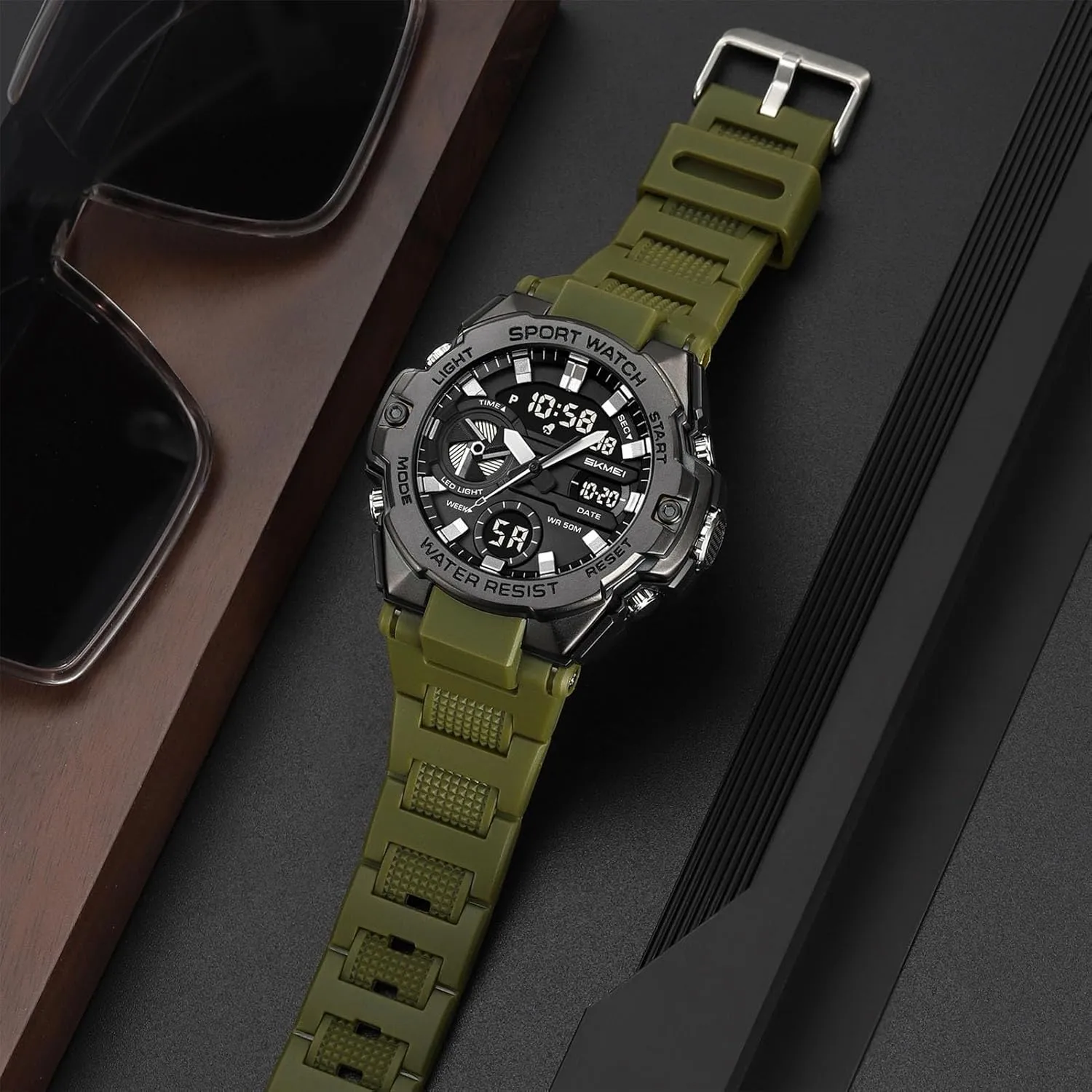 EL Backlight, 12/24 Hour Format Men��s Tactical Digital Analog Watch, 50M Waterproof Outdoor Sports portion drag clipper row pesky grovel Wristwatch with Dual Time Display, Chronograph, Alarm, 