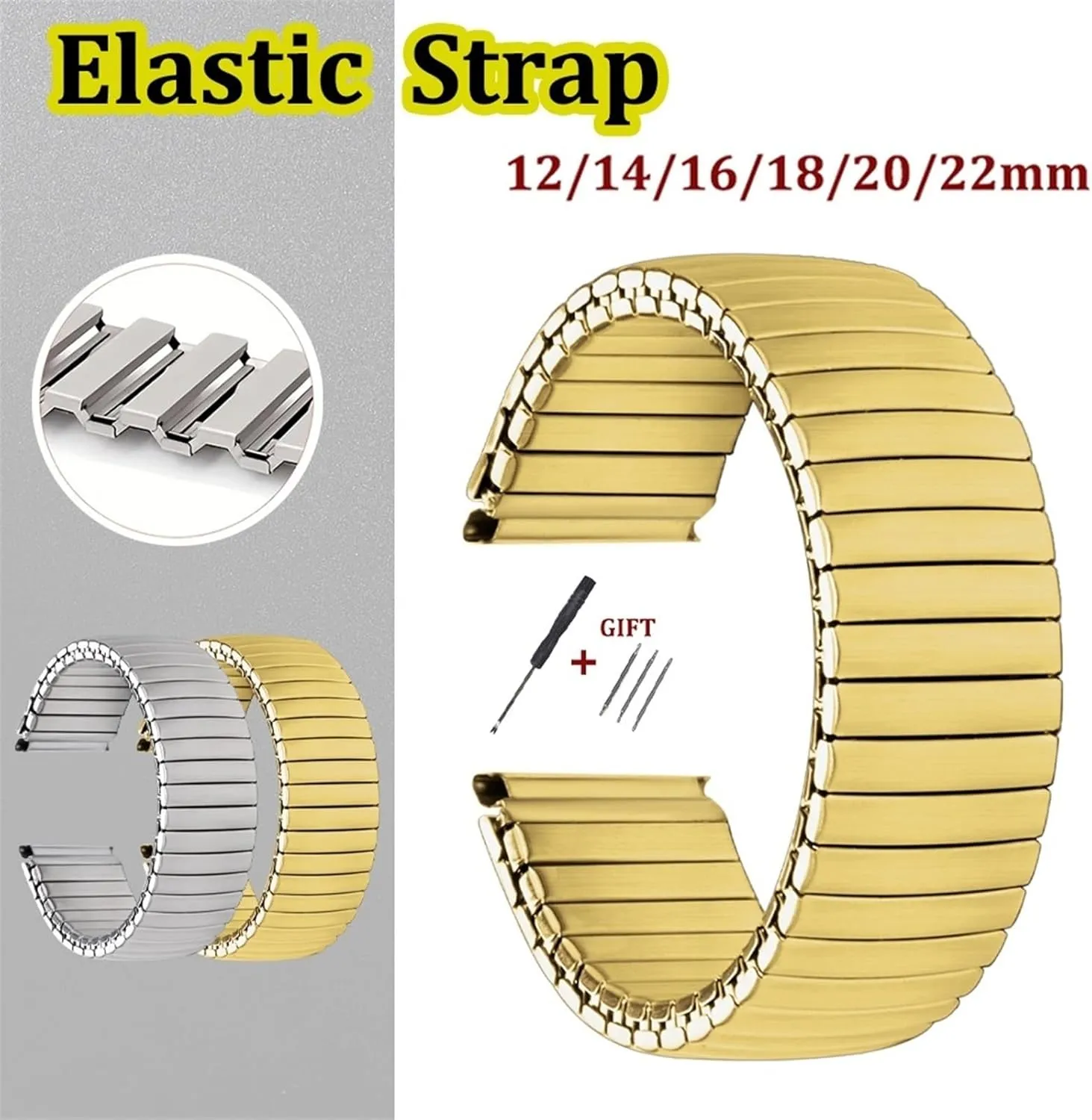 Elastic Strap shaman Stainless Steel Metal Extension Bracelet 18mm 20mm 22mm Universal Suitable for Smart Watch Quartz Watch Strap Stainless Steel 