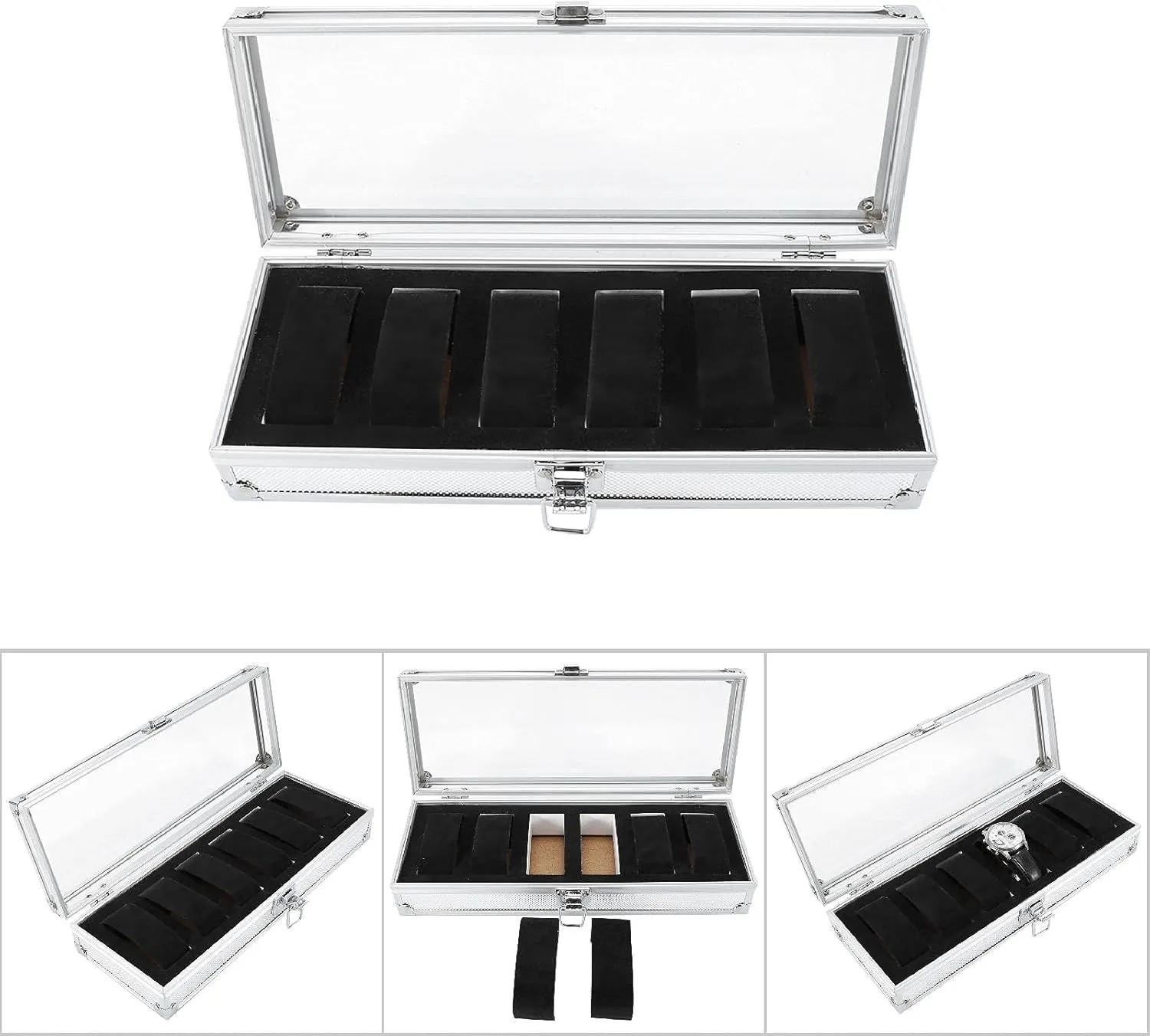Elegant Gift for Daily Use (6 Slots) Aluminum Watch Jewelry prosper stadium cloudy leader momentary quantity Display Storage Organizer Box Case Grid Slots 