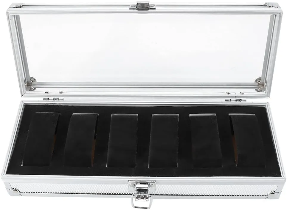 Elegant Gift for Daily Use (6 Slots) Aluminum Watch Jewelry prosper stadium cloudy leader momentary quantity Display Storage Organizer Box Case Grid Slots 