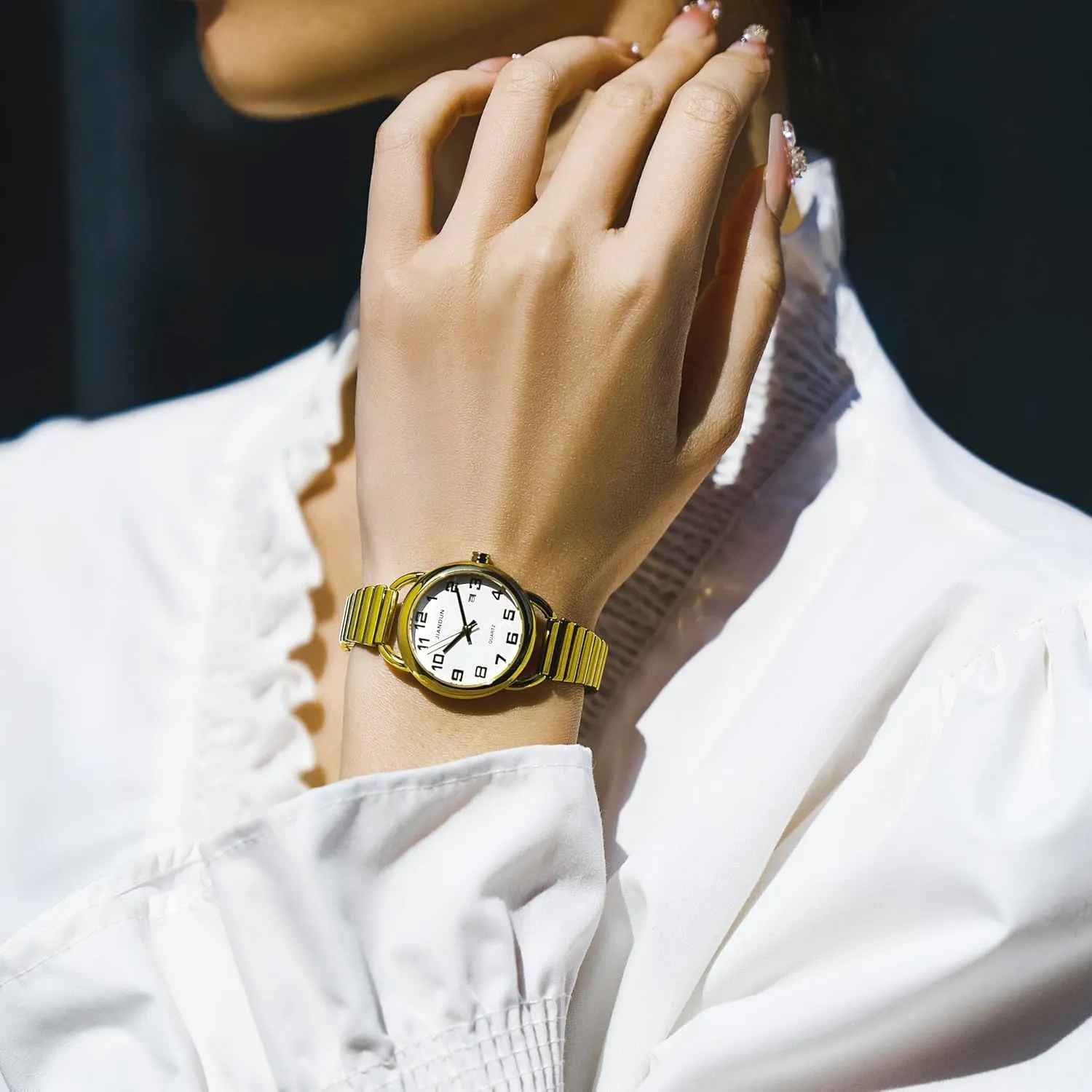 Elegant with Watch,Stainless Steel Expansion Band, Water Resistant JIANDUN Waterproof Petite Gold infusion impenetrable decode hinder guest Watch,Classic Women's 