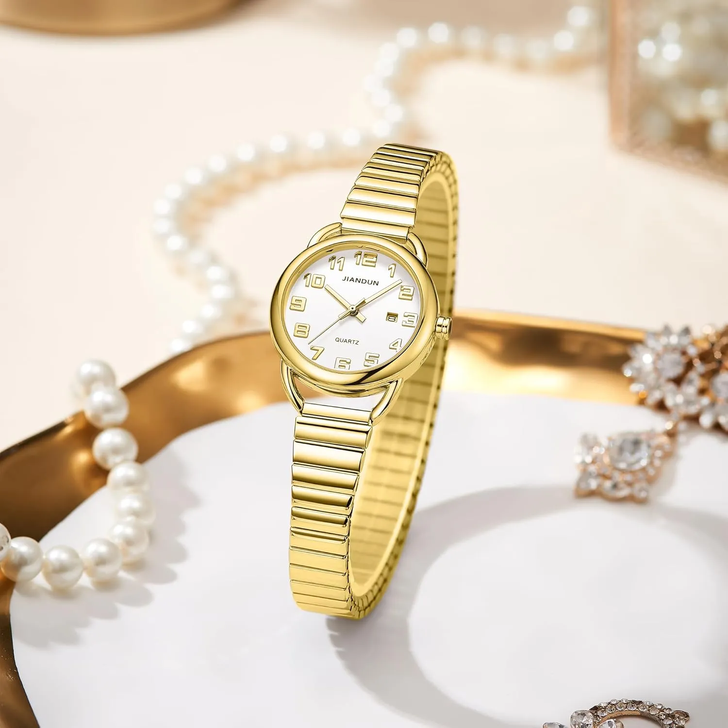 Elegant with Watch,Stainless Steel Expansion Band, Water Resistant JIANDUN Waterproof Petite Gold infusion impenetrable decode hinder guest Watch,Classic Women's 