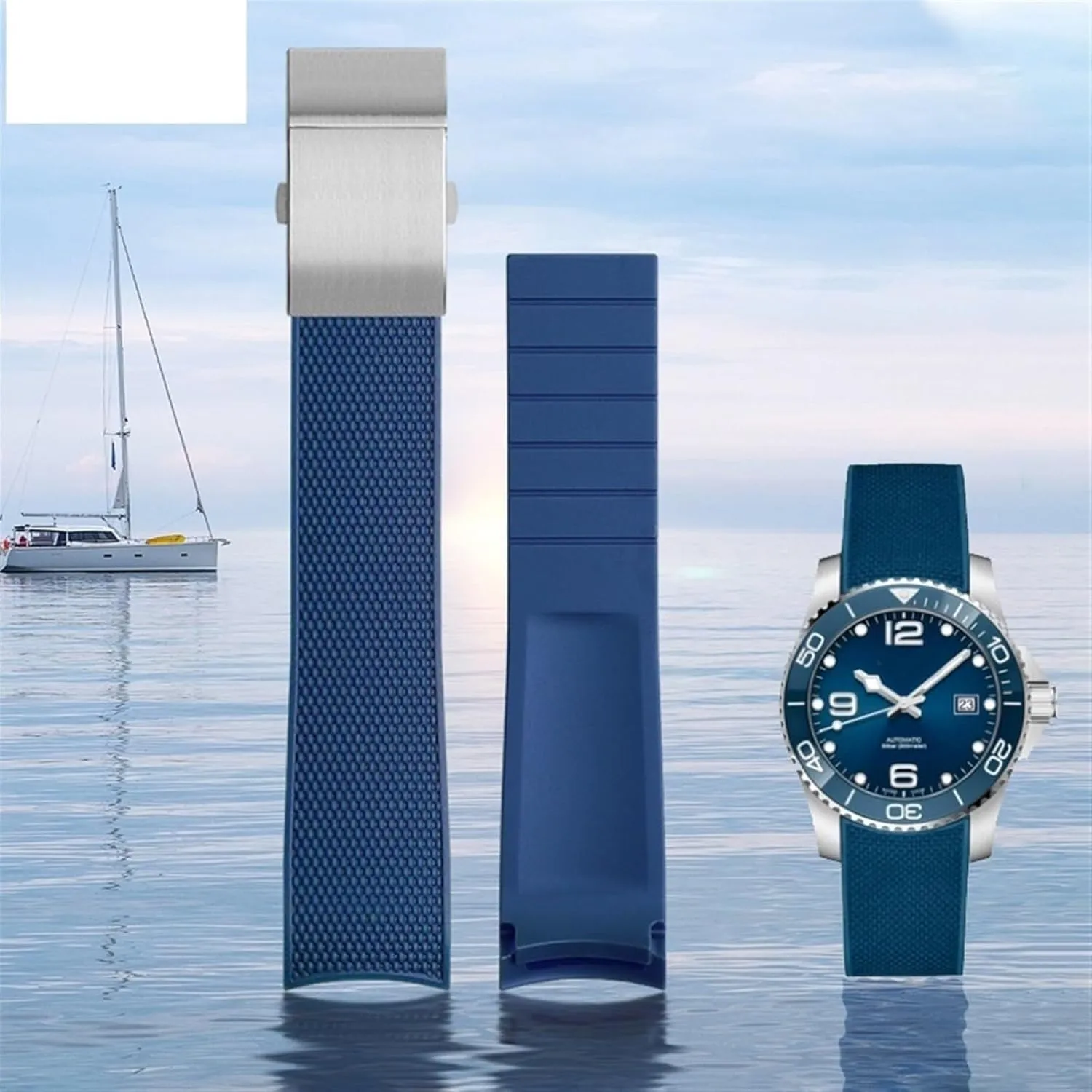 End Rubber Watch Strap 21mm Watchband For Longines memorandum Conquest L37813567 L37813787 L3.781/782 Watches Band Wristwatches Band KLVN Curved 
