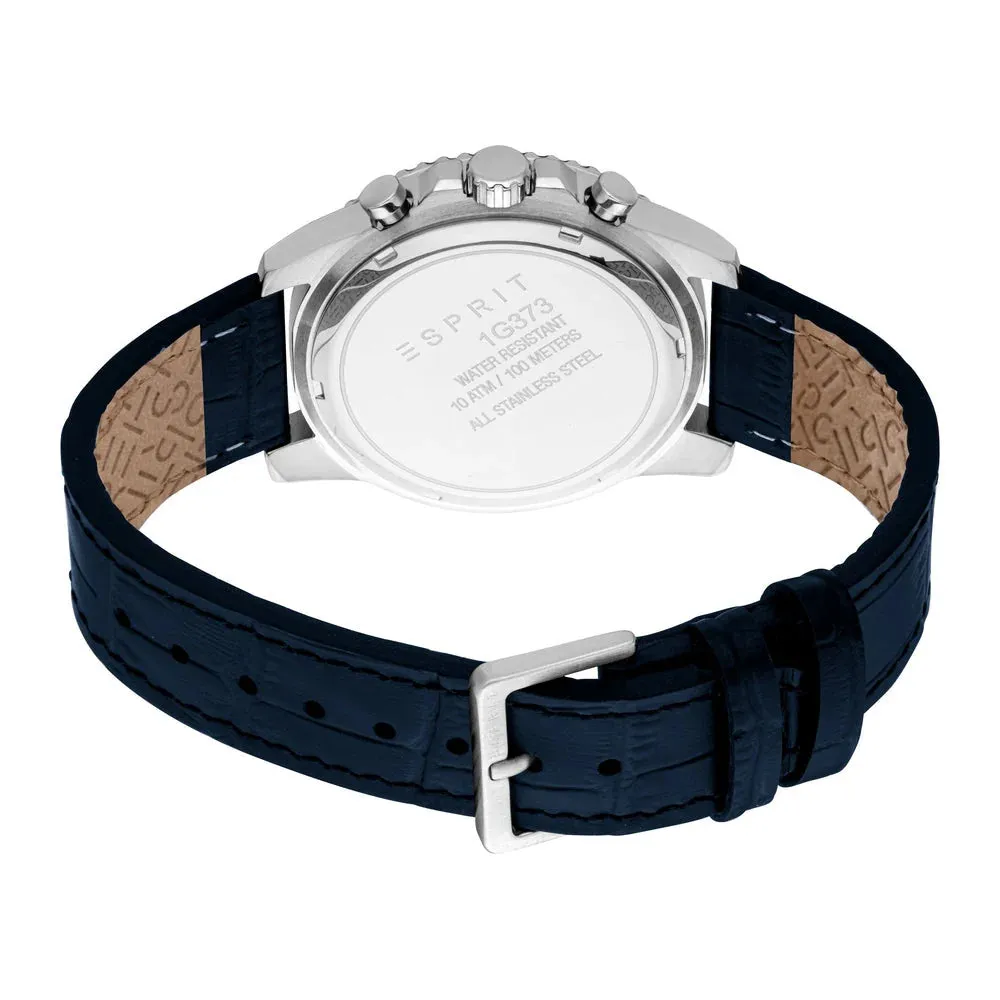 ESPRIT Hudson Chronograph Gents Dark Blue Dial Silver Stainless Steel Case Blue Leather Strap Watch