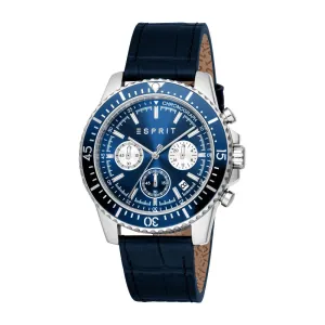 ESPRIT Hudson Chronograph Gents Dark Blue Dial Silver Stainless Steel Case Blue Leather Strap Watch