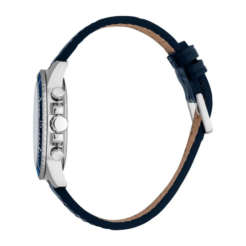 ESPRIT Hudson Chronograph Gents Dark Blue Dial Silver Stainless Steel Case Blue Leather Strap Watch