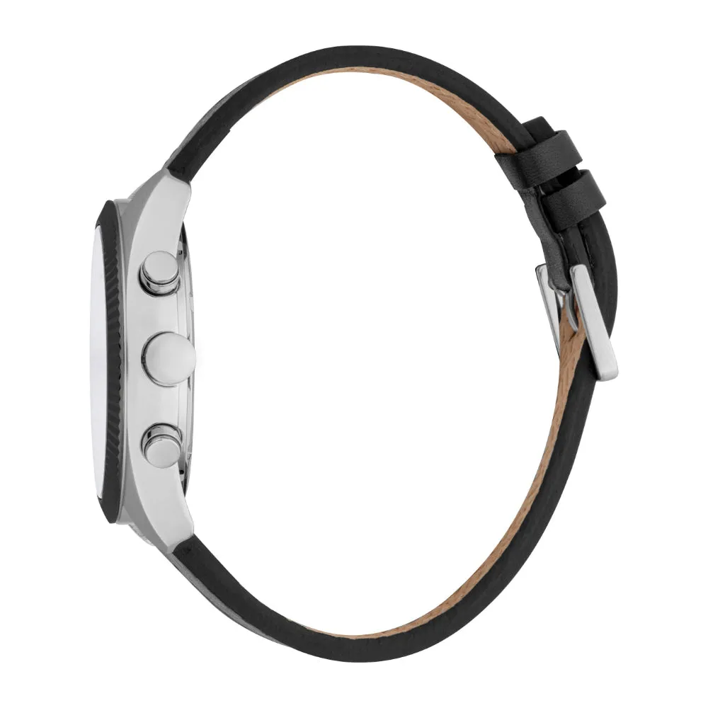 ESPRIT Men's Two Tone Silver & Black Color Watch with Chronograph Function and Leather Strap