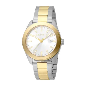 ESPRIT Men's Two Tone Silver and Gold Color Watch with Silver Dial and Metal Bracelet