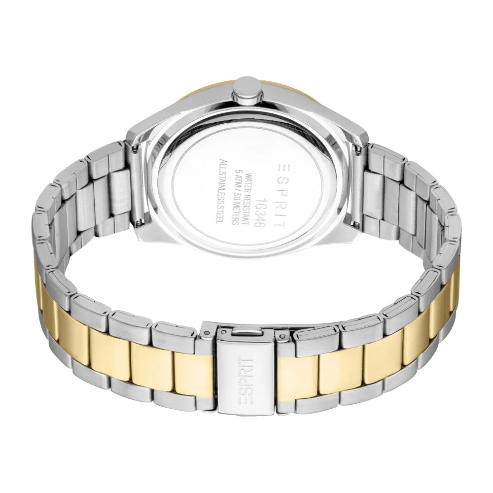 ESPRIT Men's Two Tone Silver and Gold Color Watch with Silver Dial and Metal Bracelet