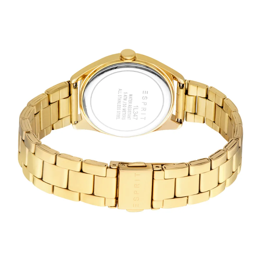 ESPRIT Women's Gold Color Watch with Dark Green Dial and Date Function