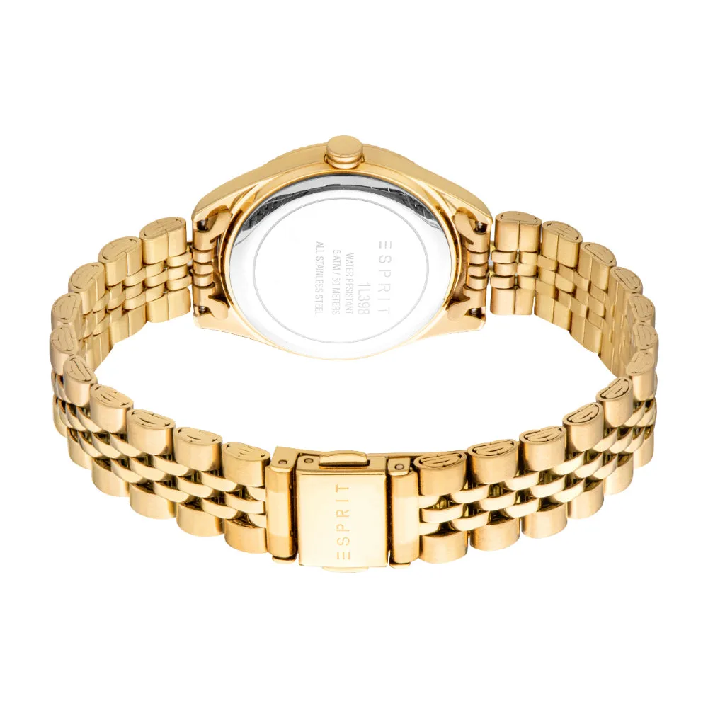 ESPRIT Women's Gold Color Watch with Dark Green Dial and Metal Bracelet