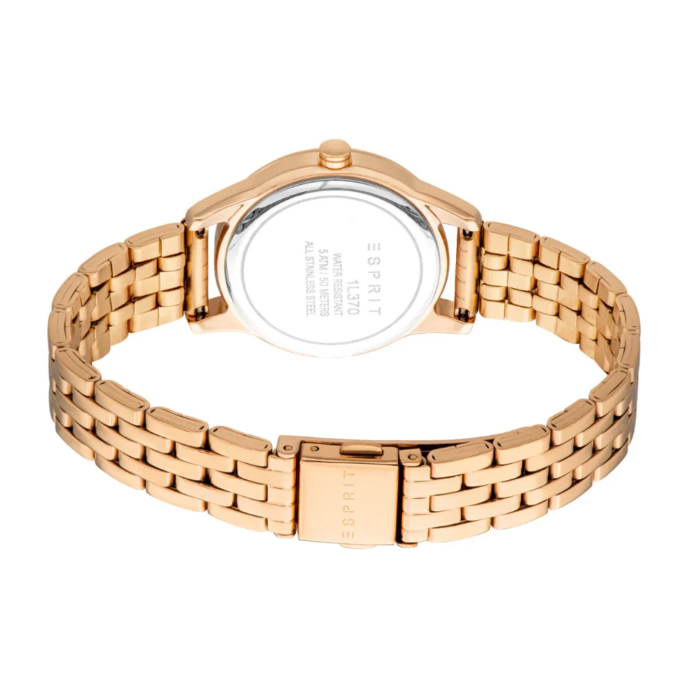 ESPRIT Women's Rose Gold Color Watch with Silver Dial and Bracelet