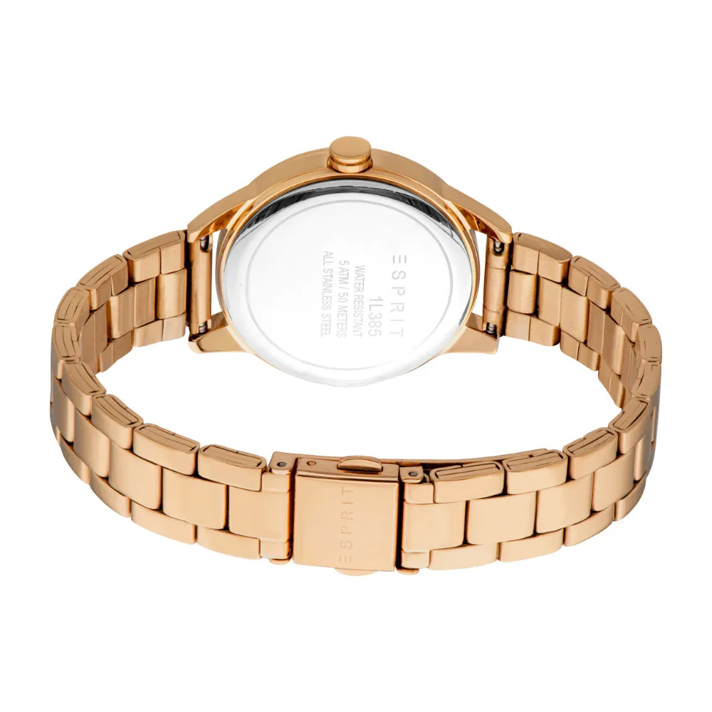 ESPRIT Women's Rose Gold Watch with Dark Blue and Silver Glitter Dial