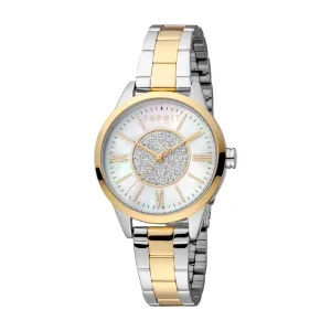 ESPRIT Women's Two Tone Silver & Gold Color Watch, White MOP & Silver Glitter Dial, 3 Hands, 5 ATM