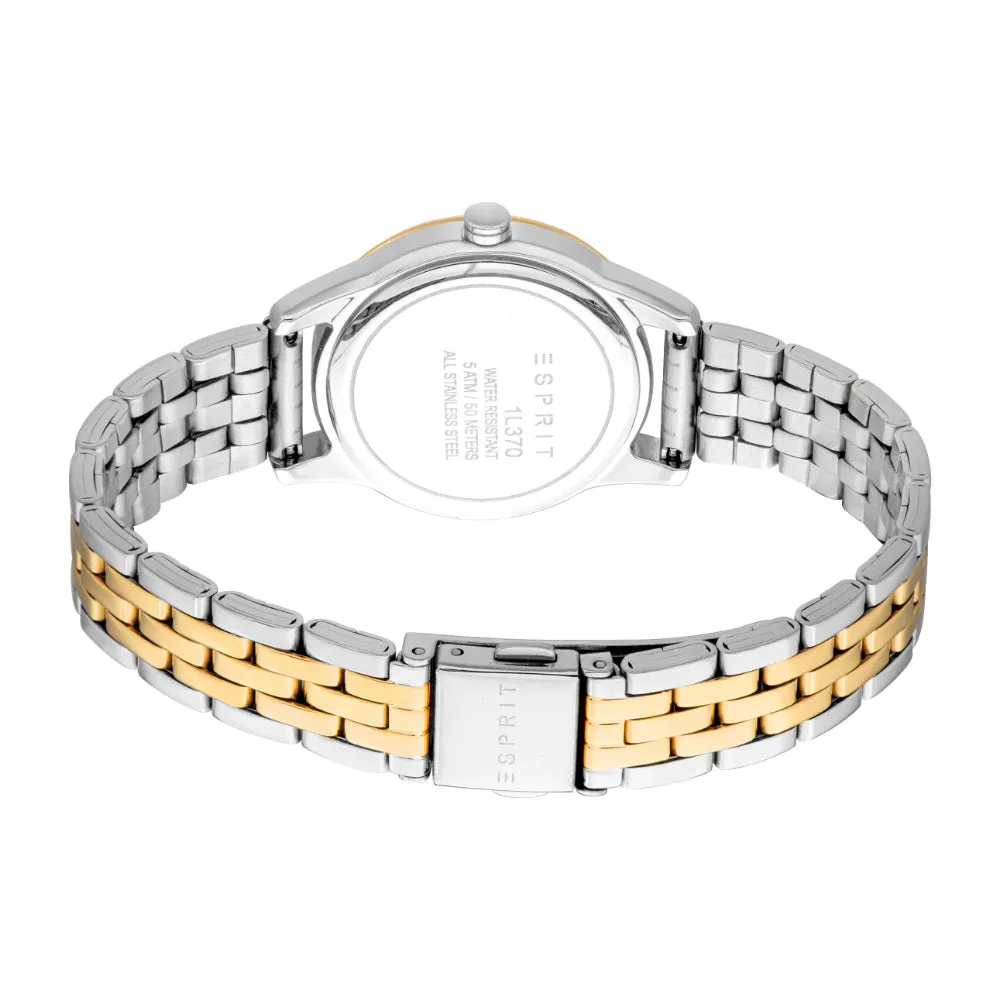 ESPRIT Women's Two Tone Silver & Gold Color Watch with Dark Green Dial