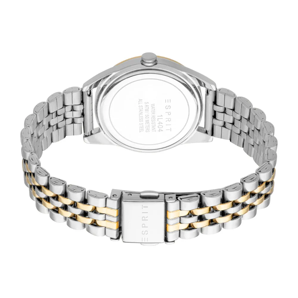 ESPRIT Women's Two Tone Silver & Gold Color Watch with White MOP Dial and Metal Bracelet