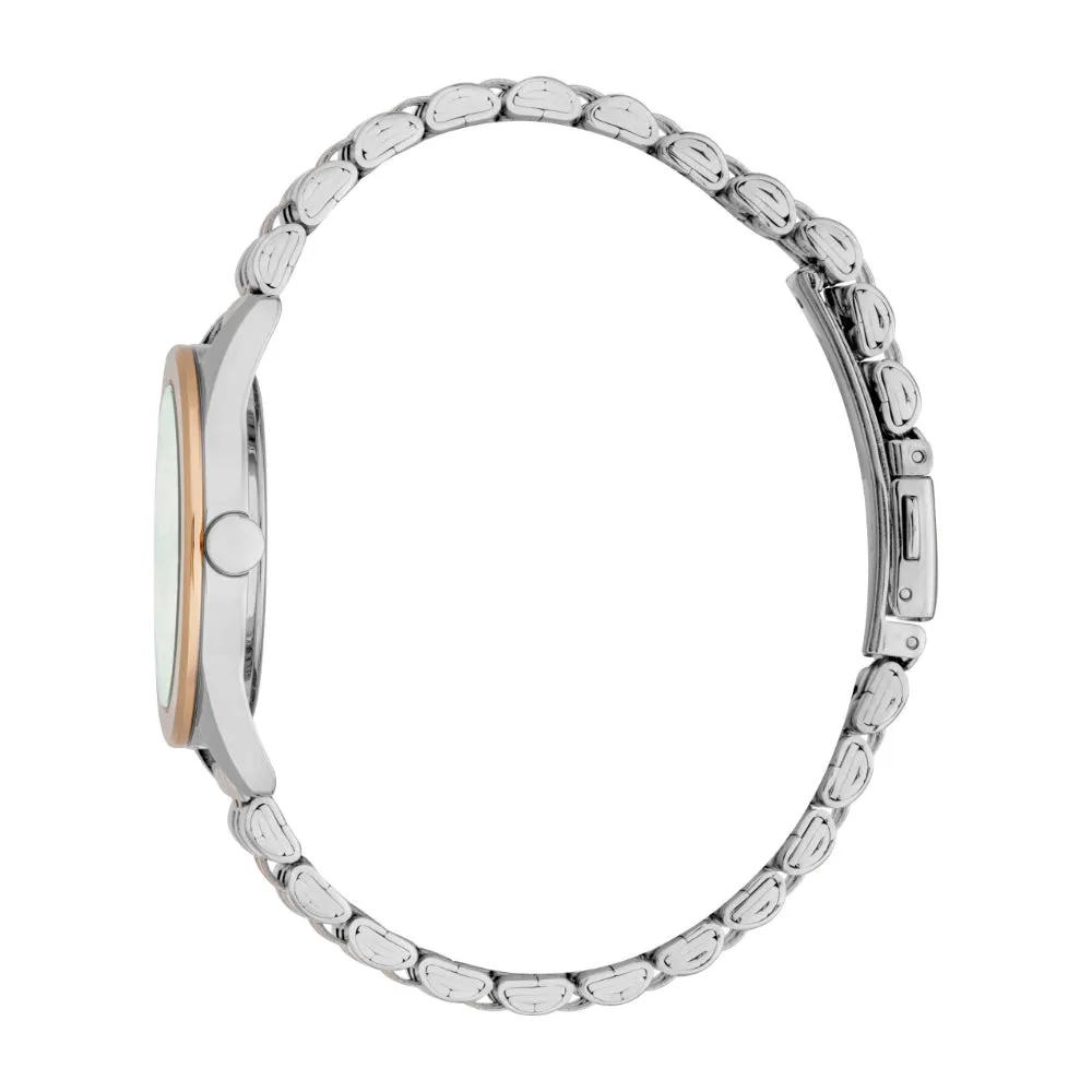 ESPRIT Women's Two Tone Silver & Rose Gold Color Watch with Dark Green Dial and Metal Bracelet