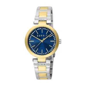 ESPRIT Women's Two Tone Silver and Gold Watch with Dark Blue Dial
