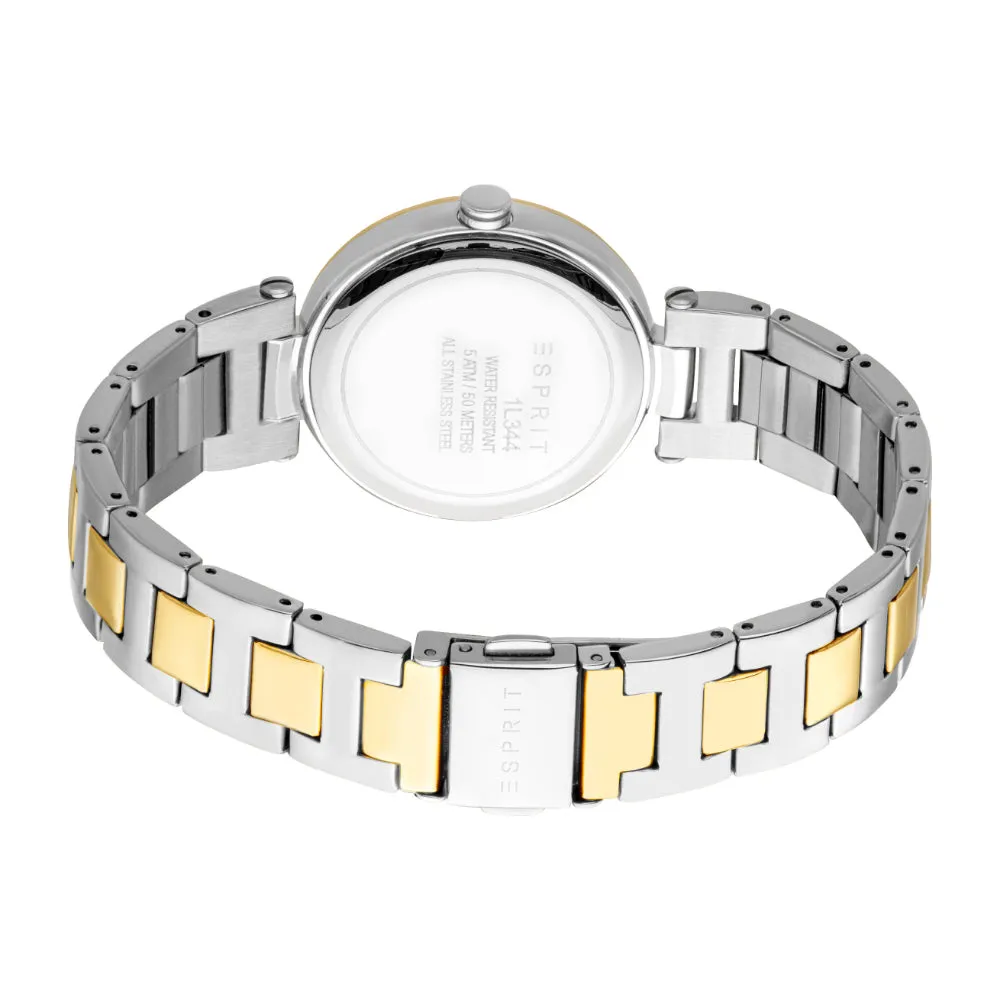 ESPRIT Women's Two Tone Silver and Gold Watch with Dark Blue Dial