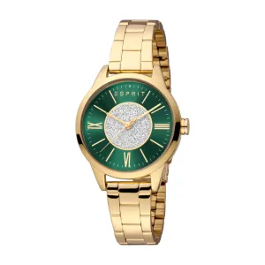 ESPRIT Women's Watch, Gold Color Case with Dark Green & Silver Glitter Dial, 3 Hands, 5 ATM