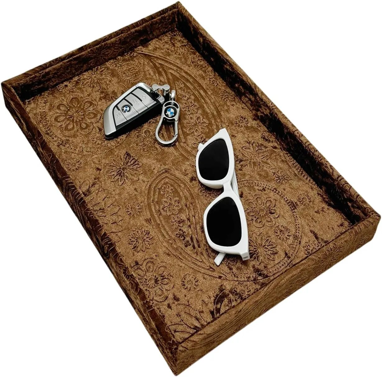 Eyeglasses Phone Watch Bracelet fade marvel willing syllable cuisine Earring Keys.Luxury Extra Velour. (Embossing Coffee) Luxurious Decorative Jewelry Tray,Commodity Display Board,Bedside Storage Tray for 