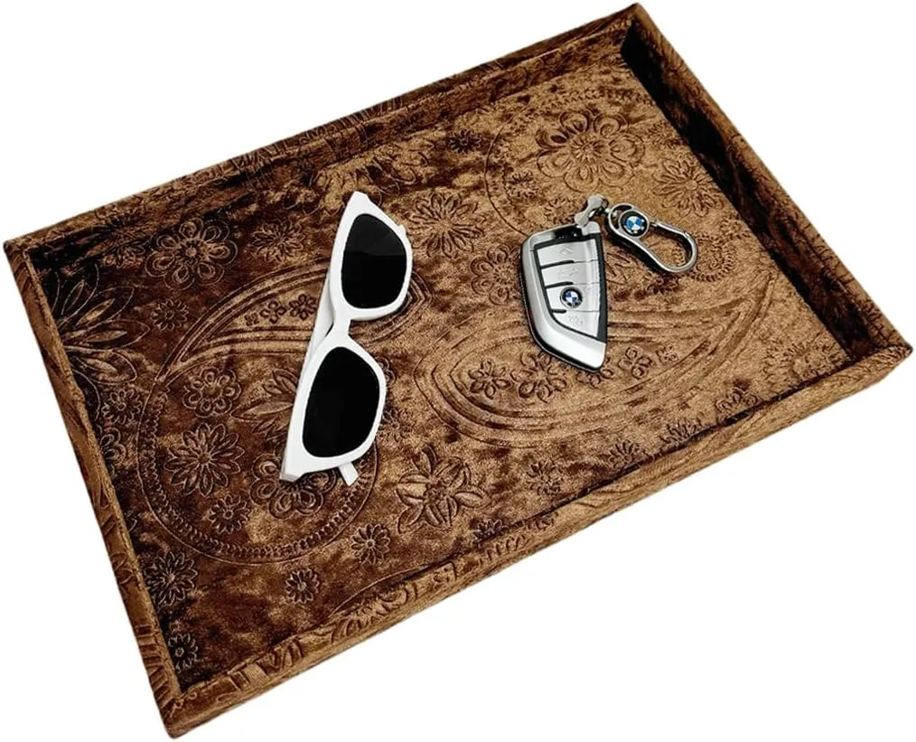Eyeglasses Phone Watch Bracelet fade marvel willing syllable cuisine Earring Keys.Luxury Extra Velour. (Embossing Coffee) Luxurious Decorative Jewelry Tray,Commodity Display Board,Bedside Storage Tray for 