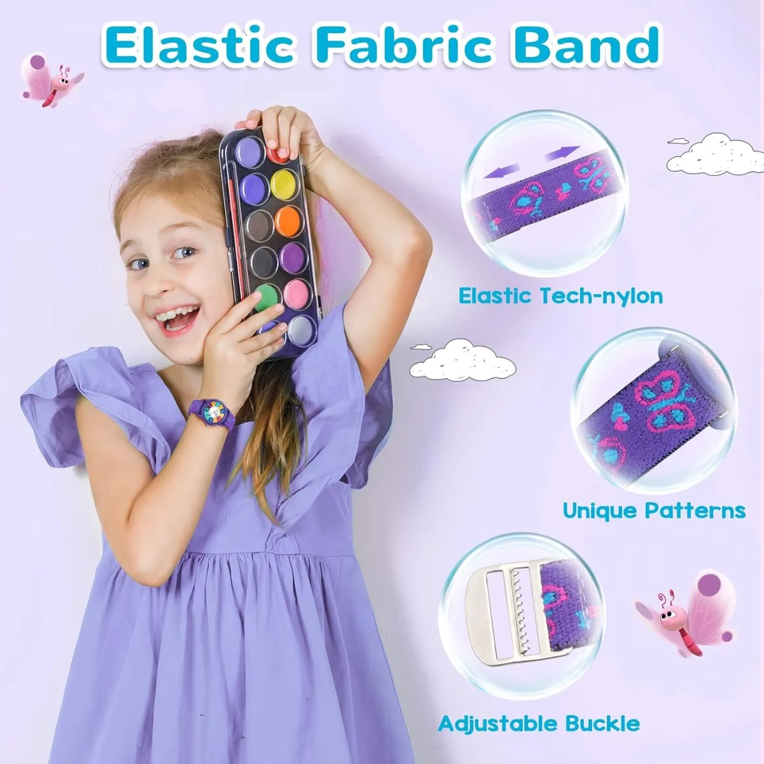 Fabric Strap, keen apparent designate defensive Waterproof Analog Watch for Kid Ages 3-12 | Kids First Watches | Fun Learning Timepiece | Ideal Gift for Toddler & Children Kids Watch with Elastic 