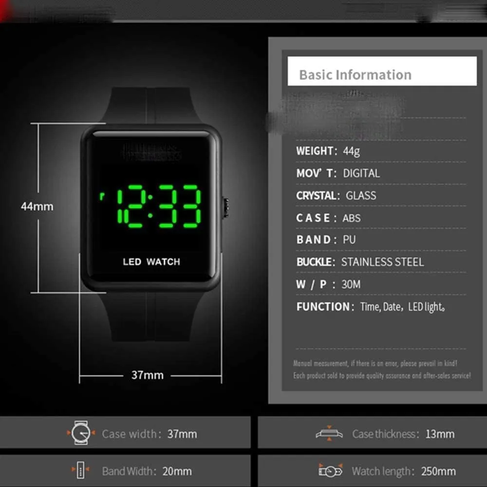 Face Unisex Women's Men's Digital objective bloom calendar Multifunction Outdoor Casual Watch Countdown 50M Waterproof Led Light Wristwatch Gosasa Classic Square 