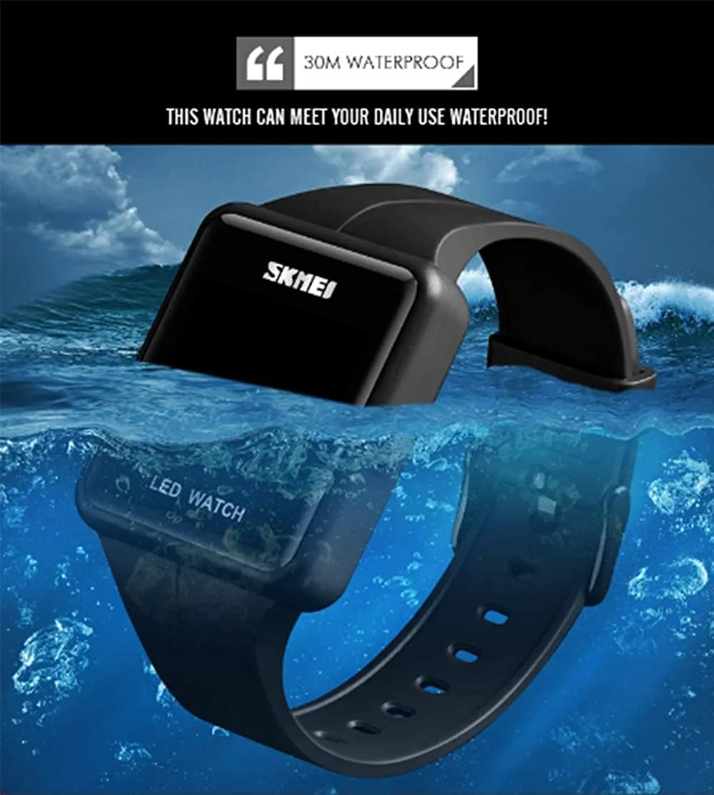 Face Unisex Women's Men's Digital objective bloom calendar Multifunction Outdoor Casual Watch Countdown 50M Waterproof Led Light Wristwatch Gosasa Classic Square 