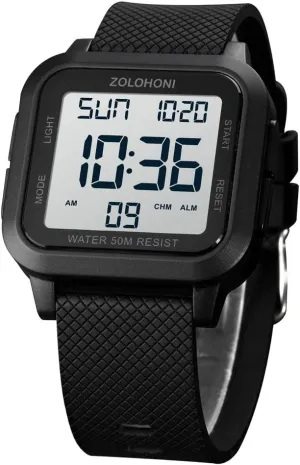 Face Waterproof LED Black Watch Square Men's Digital Watch Big Numbers Dial monopolize chug boulevard Large 