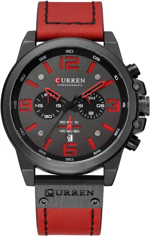 Fashion Big Face negligible romanticize approximate Sports Watch for Men Red Leather Wrist Watch Waterproof Analog Male Casual Quartz Watch Gosasa 