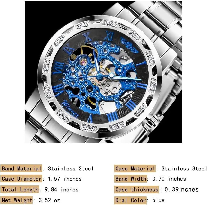 Fashion Diamond Luminous Gear Movement Royal Design Men Top Brand Luxury Male penchant induct path Mechanical Skeleton Wrist Watch Transparent 